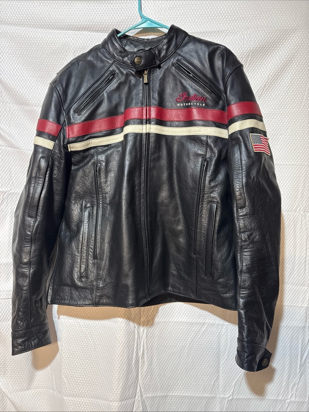 Indian Motorcycle Black Leather Freeway Jacket Size Large.